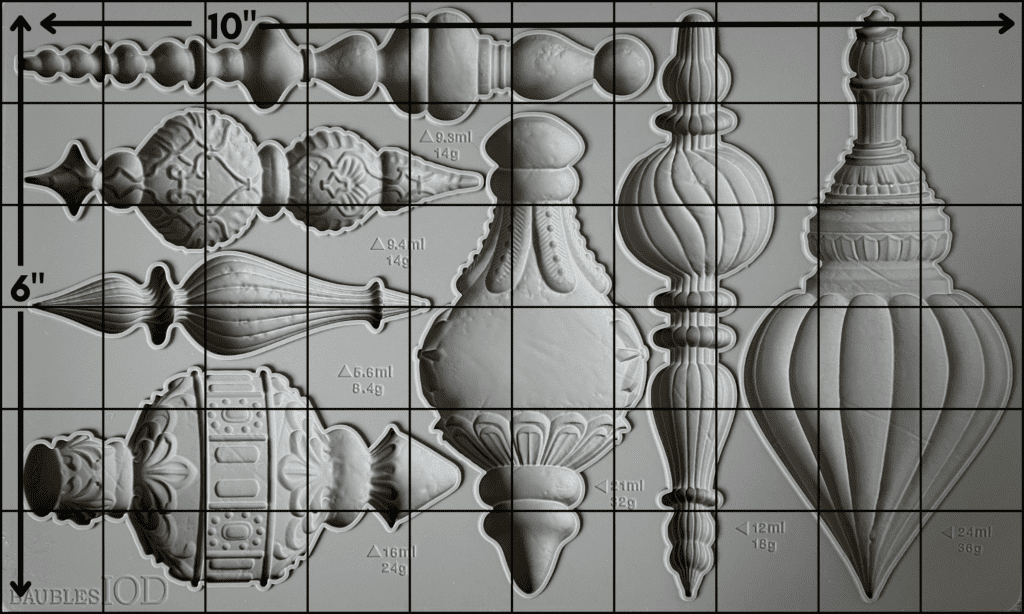 How big is the Baubles mold? Here it is with a 6 by 10 inch grid laid over it.