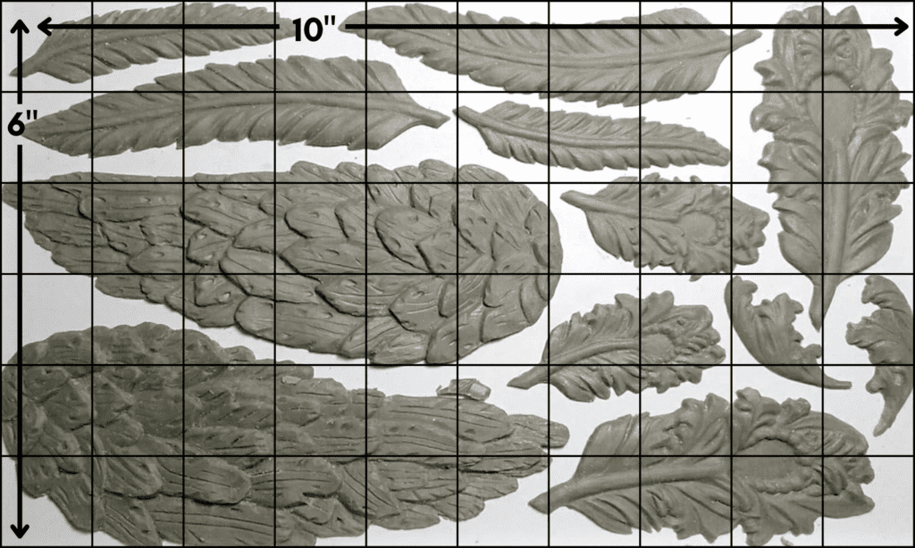 How big are IOD molds? Here it the Wings mold with a 6 by 10 inch grid laid over it.