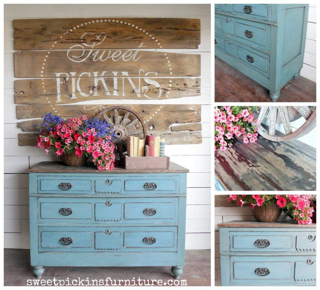 Moody Blue - collage of one dresser from different angles painted in this color